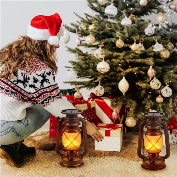 Solar Lantern Outdoor Hanging Solar Lights Dancing Flame Led Waterproof Camping - Picture 2 of 7